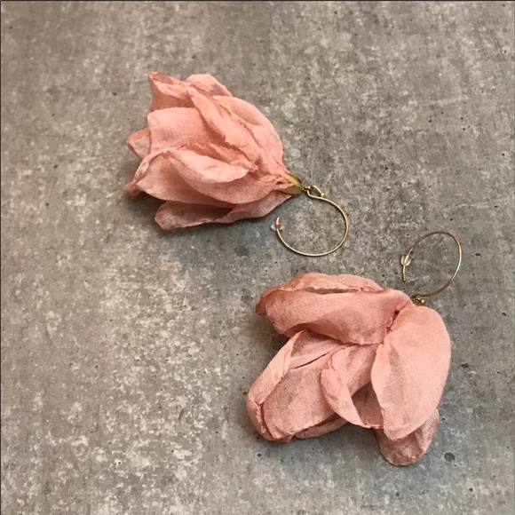 Tulip flower silk earrings romantic tassel drops - Picture 5 of 7